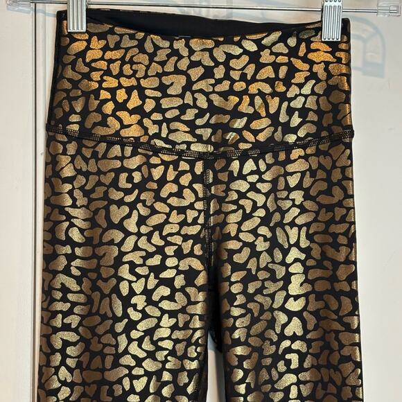 IVL Collective Black Gold Foil Leopard High Rise Leggings 2 - Picture 2 of 7